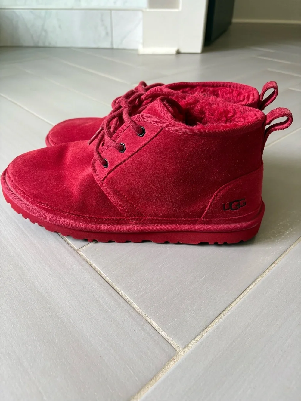UGG Neumel Red Suede Lace-Up Boots